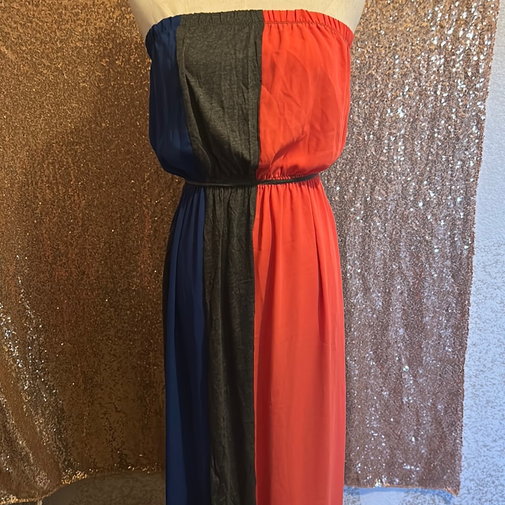 Style Tree Long summer dress gray blue coral (small)